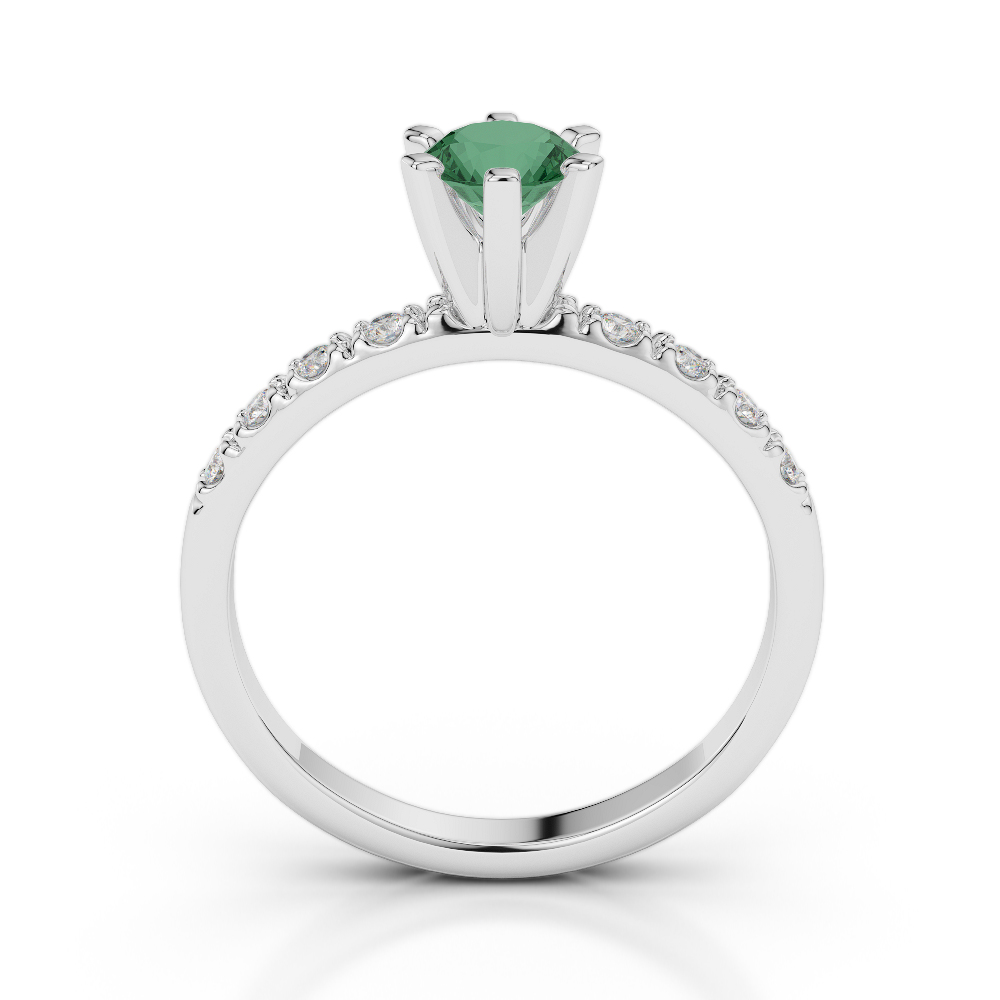 Gold / Platinum Round Cut Emerald and Diamond Engagement Ring AGDR-1176