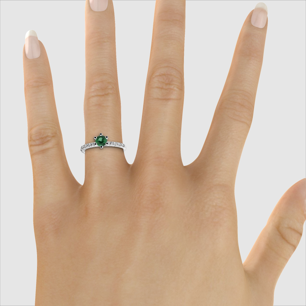 Gold / Platinum Round Cut Emerald and Diamond Engagement Ring AGDR-1176