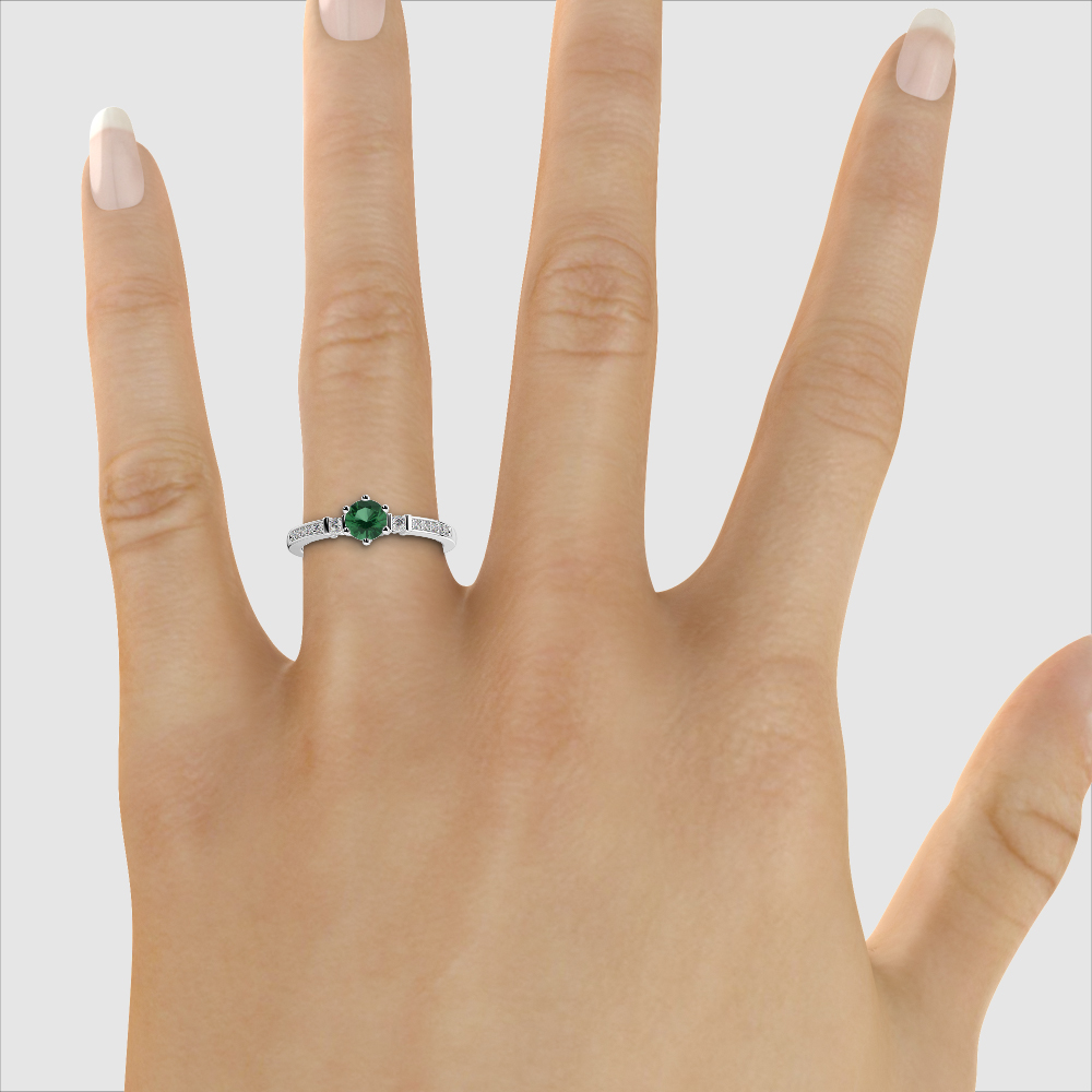 Gold / Platinum Round Cut Emerald and Diamond Engagement Ring AGDR-1177