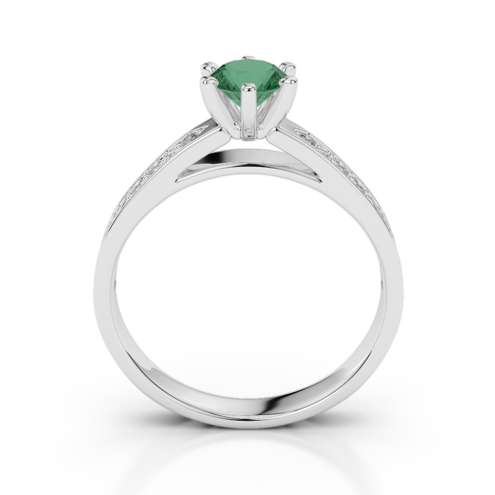 Gold / Platinum Round Cut Emerald and Diamond Engagement Ring AGDR-1178