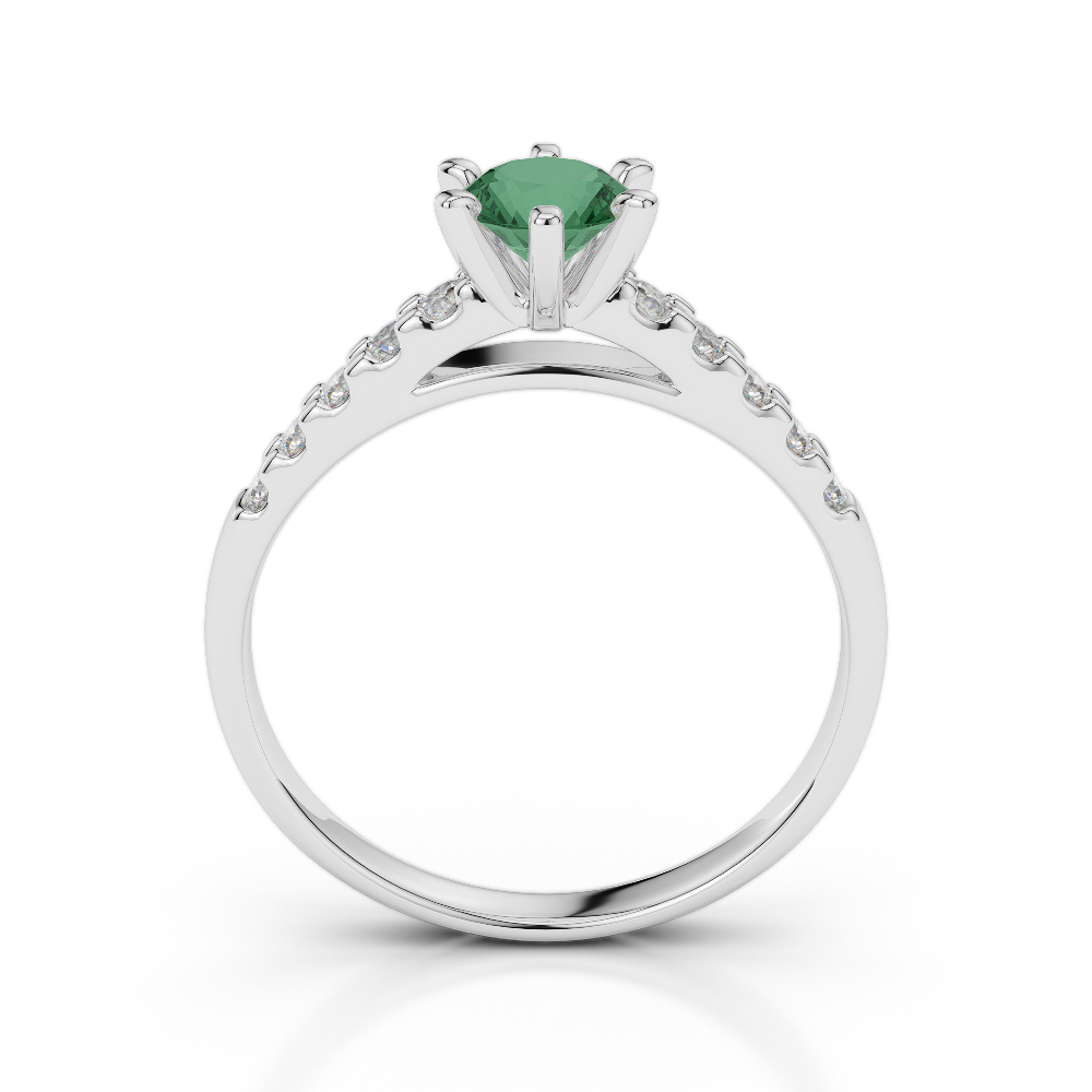 Gold / Platinum Round Cut Emerald and Diamond Engagement Ring AGDR-1180