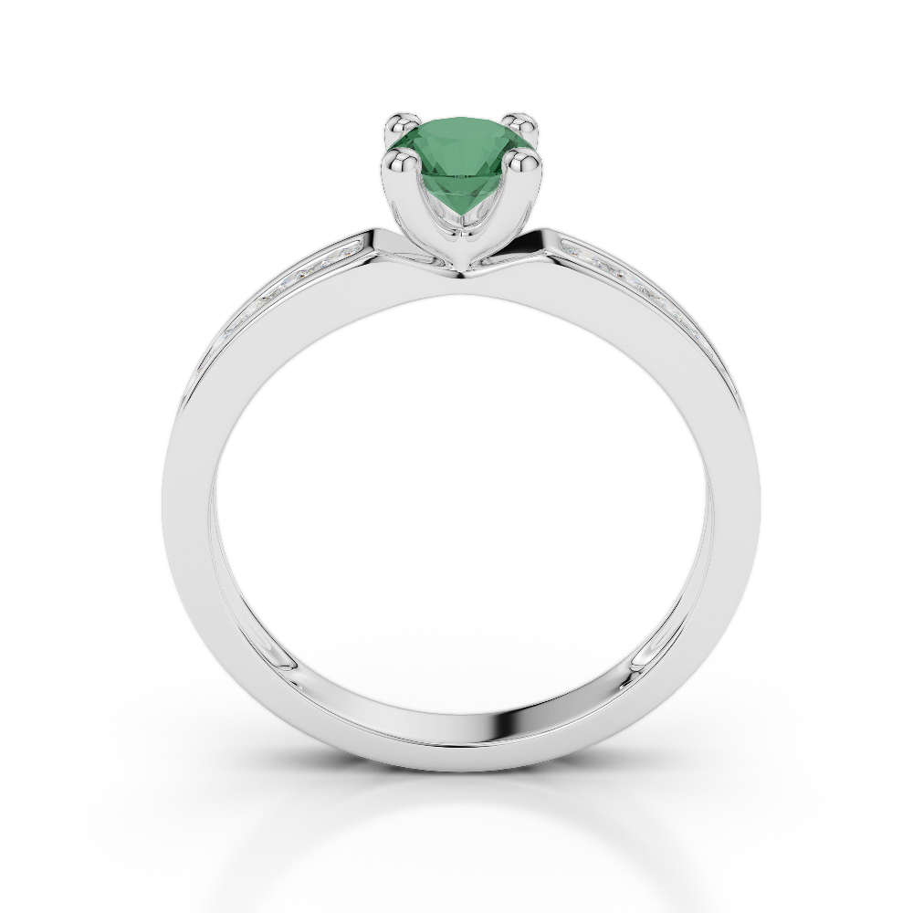 Gold / Platinum Round Cut Emerald and Diamond Engagement Ring AGDR-1184