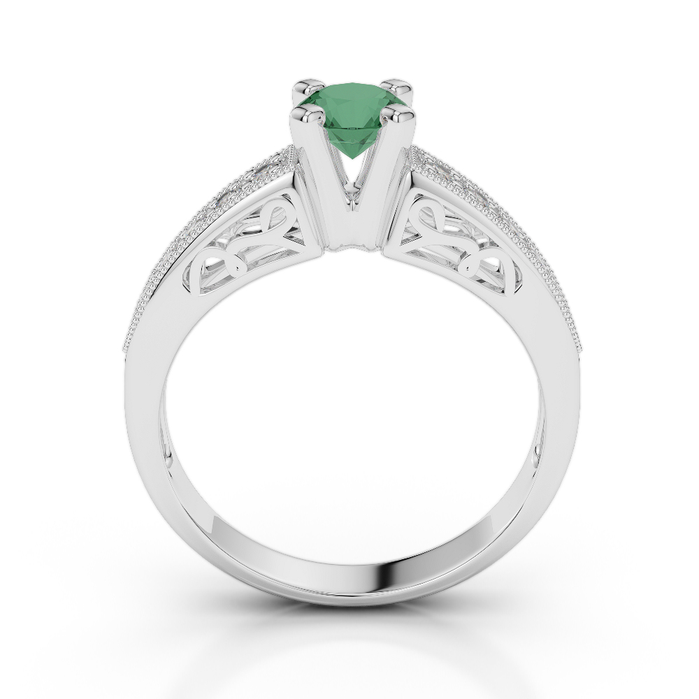 Gold / Platinum Round Cut Emerald and Diamond Engagement Ring AGDR-1187