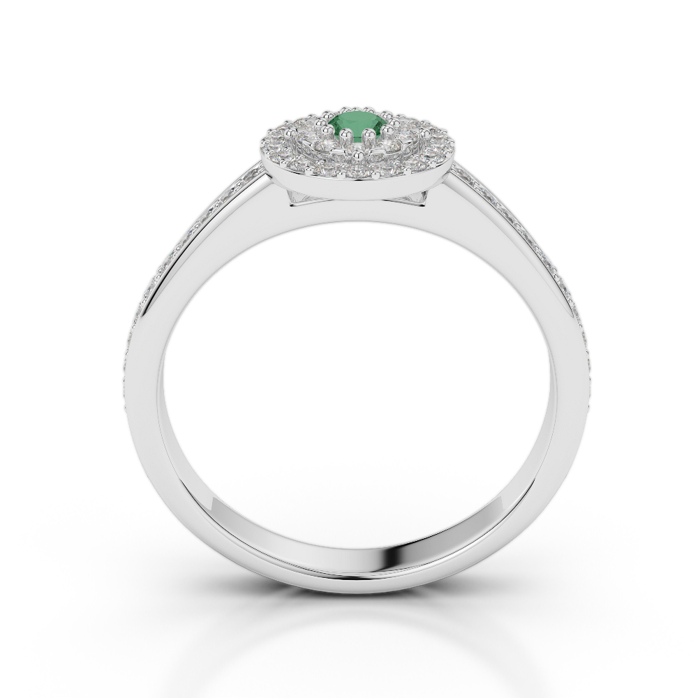 Gold / Platinum Round Cut Emerald and Diamond Engagement Ring AGDR-1188