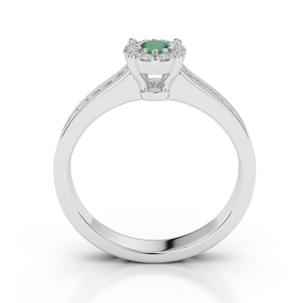 Gold / Platinum Round Cut Emerald and Diamond Engagement Ring AGDR-1190