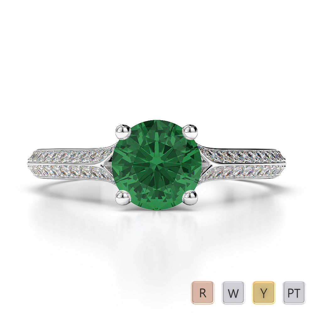 Gold / Platinum Round Cut Emerald and Diamond Engagement Ring AGDR-1200