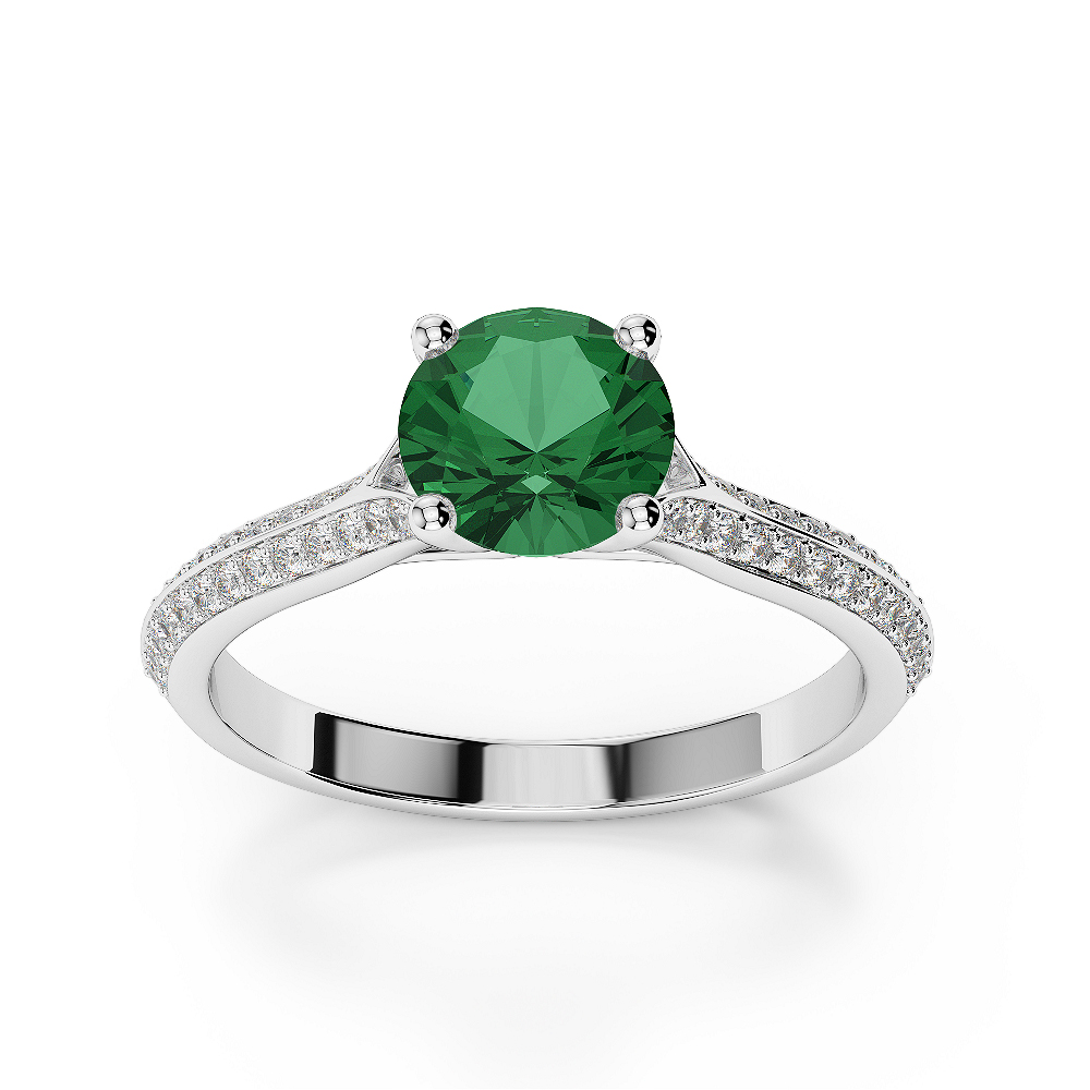 Gold / Platinum Round Cut Emerald and Diamond Engagement Ring AGDR-1200