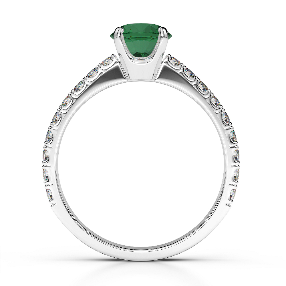 Gold / Platinum Round Cut Emerald and Diamond Engagement Ring AGDR-1201