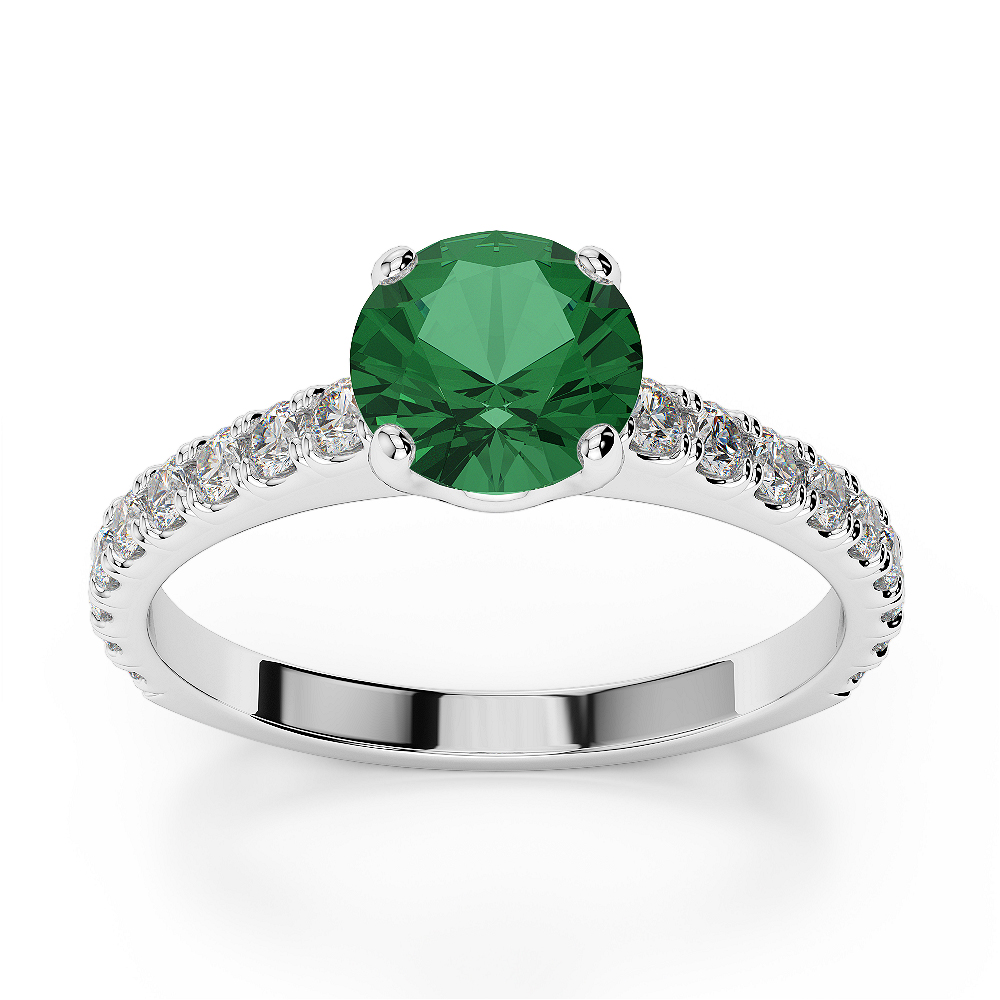 Gold / Platinum Round Cut Emerald and Diamond Engagement Ring AGDR-1201