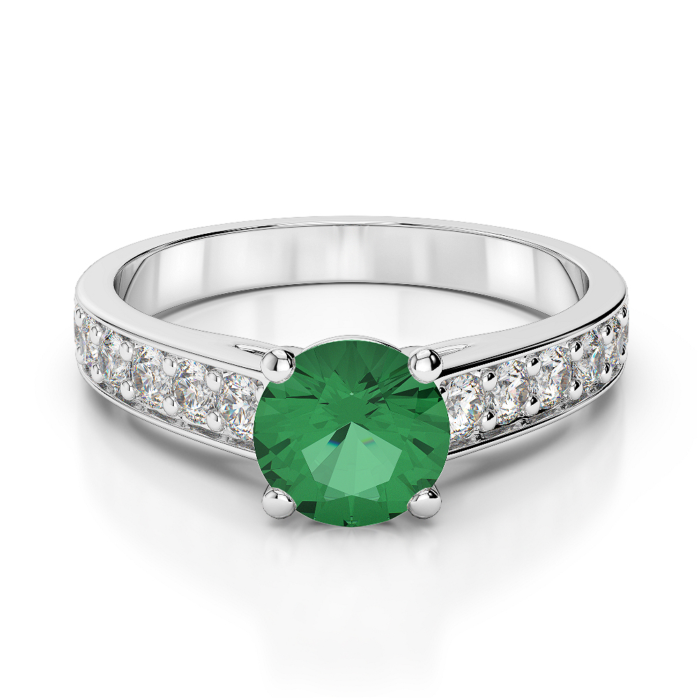 Gold / Platinum Round Cut Emerald and Diamond Engagement Ring AGDR-1202
