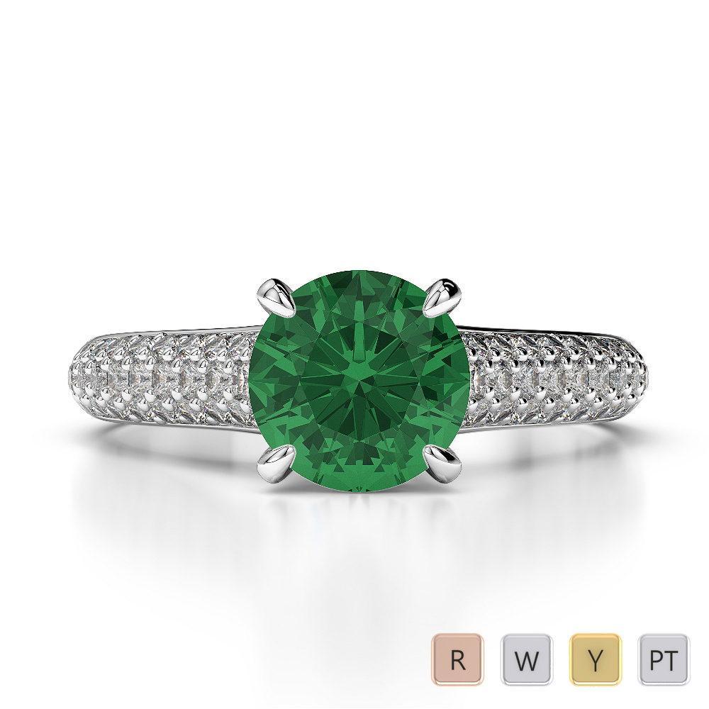 Gold / Platinum Round Cut Emerald and Diamond Engagement Ring AGDR-1203