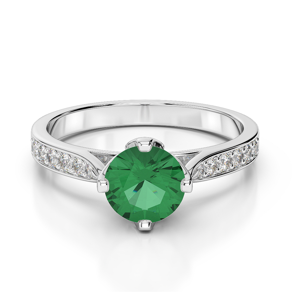 Gold / Platinum Round Cut Emerald and Diamond Engagement Ring AGDR-1204