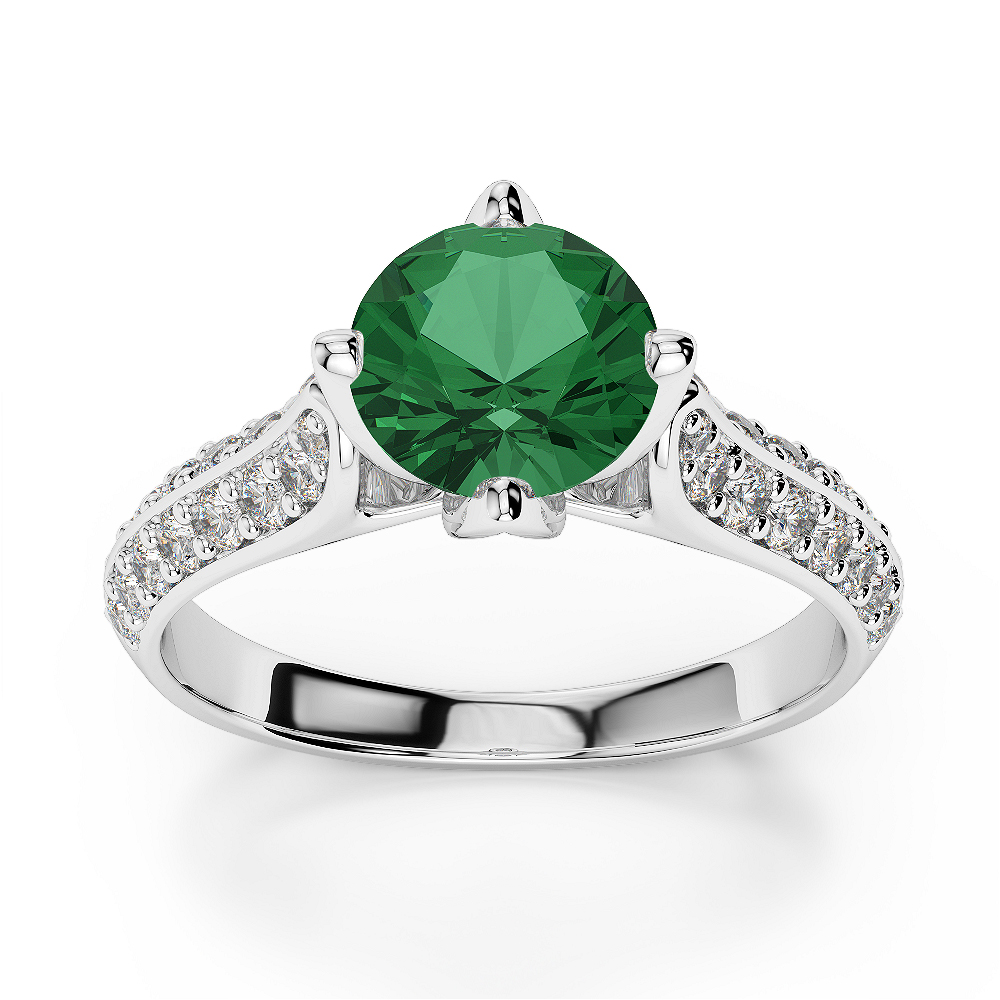 Gold / Platinum Round Cut Emerald and Diamond Engagement Ring AGDR-1205