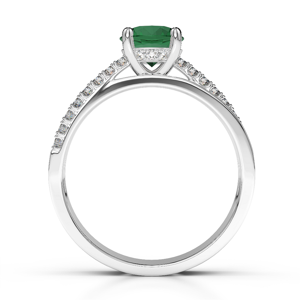 Gold / Platinum Round Cut Emerald and Diamond Engagement Ring AGDR-1206