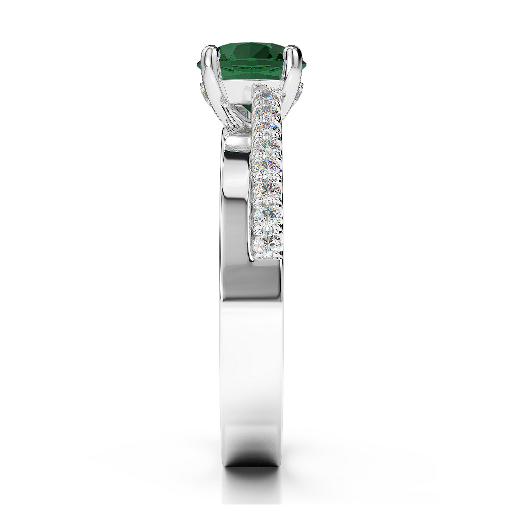 Gold / Platinum Round Cut Emerald and Diamond Engagement Ring AGDR-1206