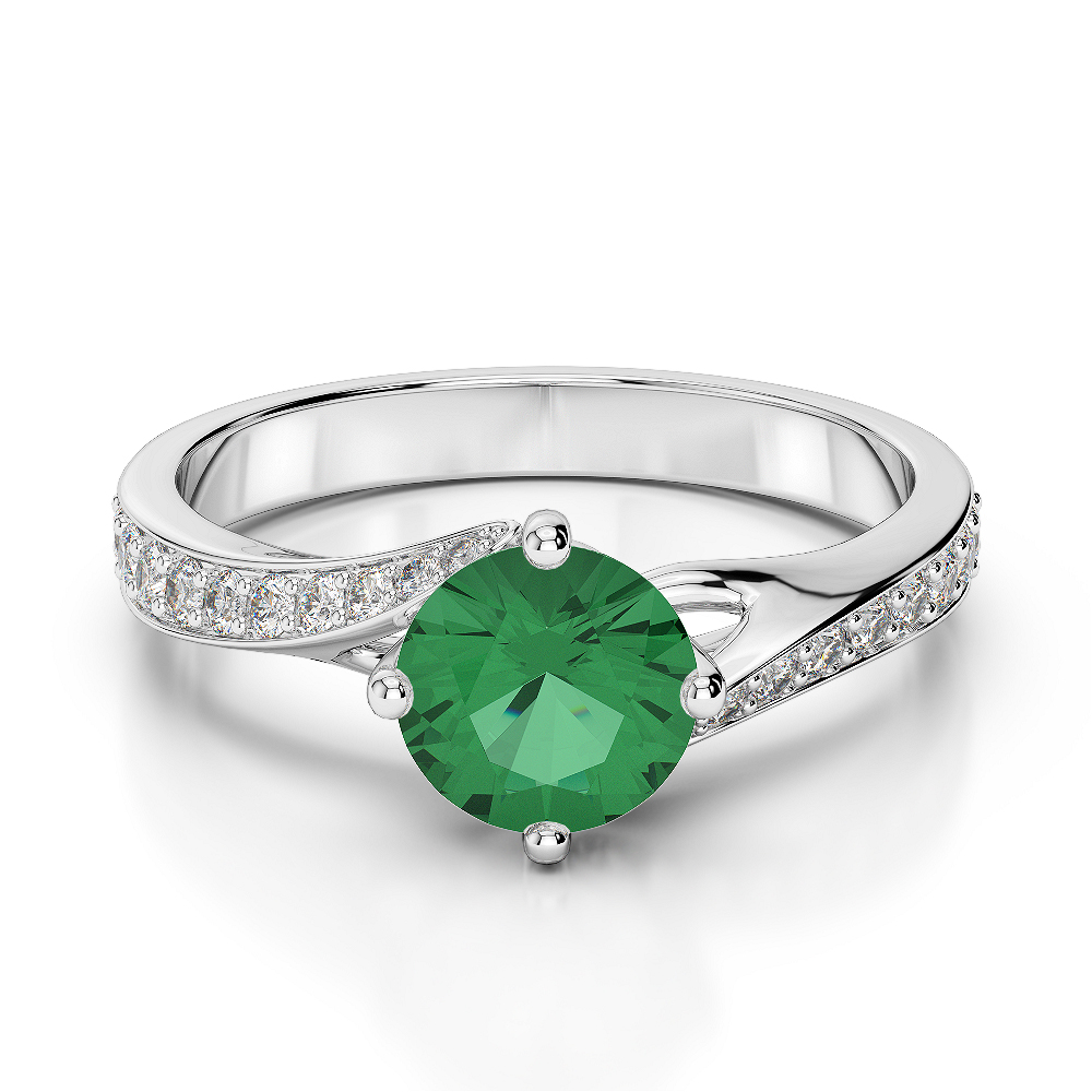 Gold / Platinum Round Cut Emerald and Diamond Engagement Ring AGDR-1207