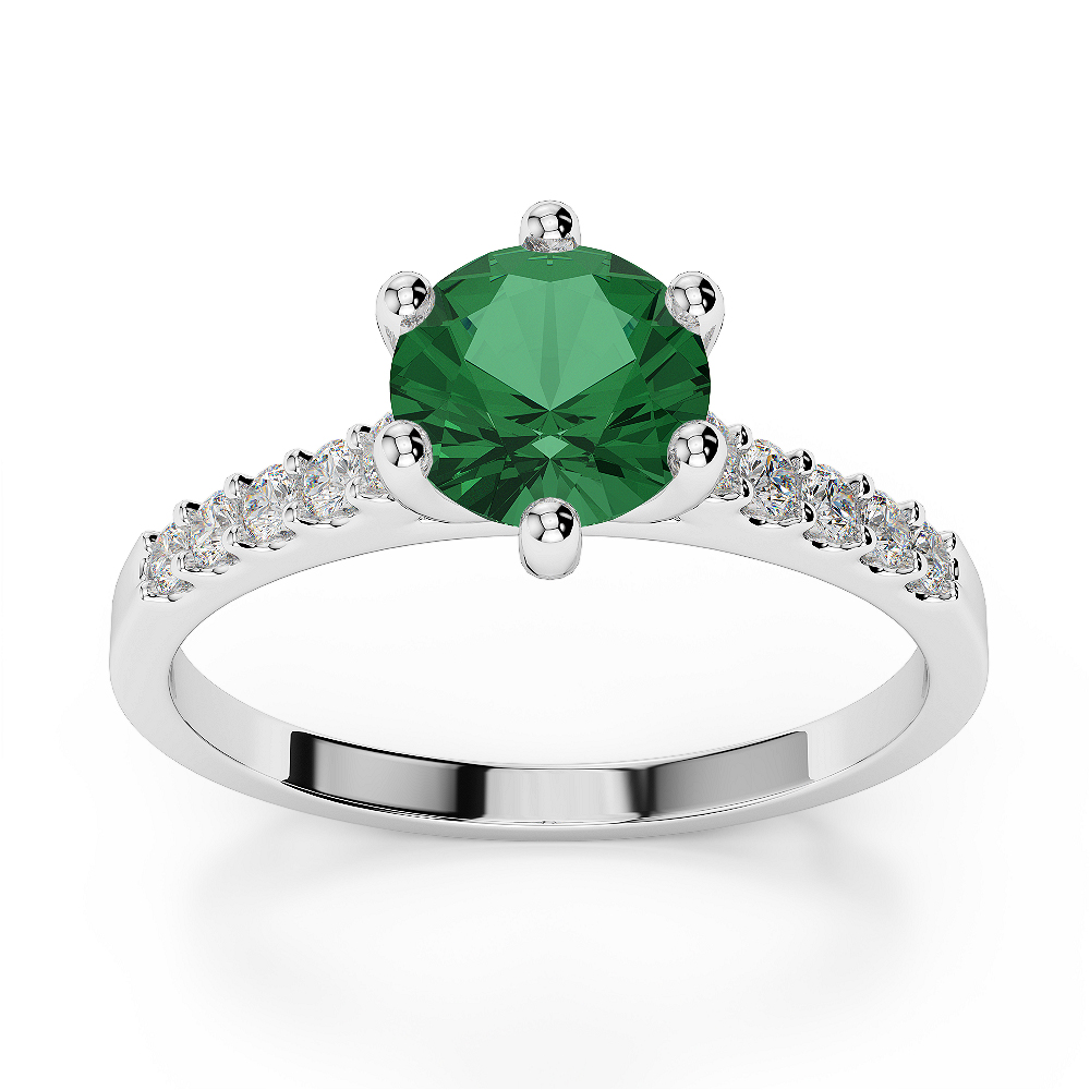 Gold / Platinum Round Cut Emerald and Diamond Engagement Ring AGDR-1208