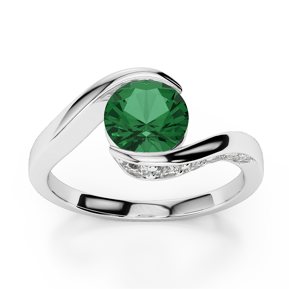 Gold / Platinum Round Cut Emerald and Diamond Engagement Ring AGDR-1209