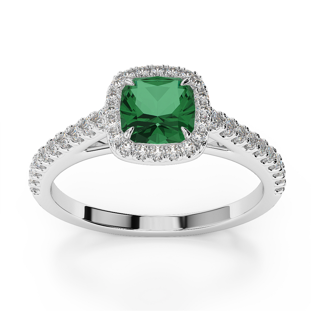 Gold / Platinum Round and Cushion Cut Emerald and Diamond Engagement Ring AGDR-1212