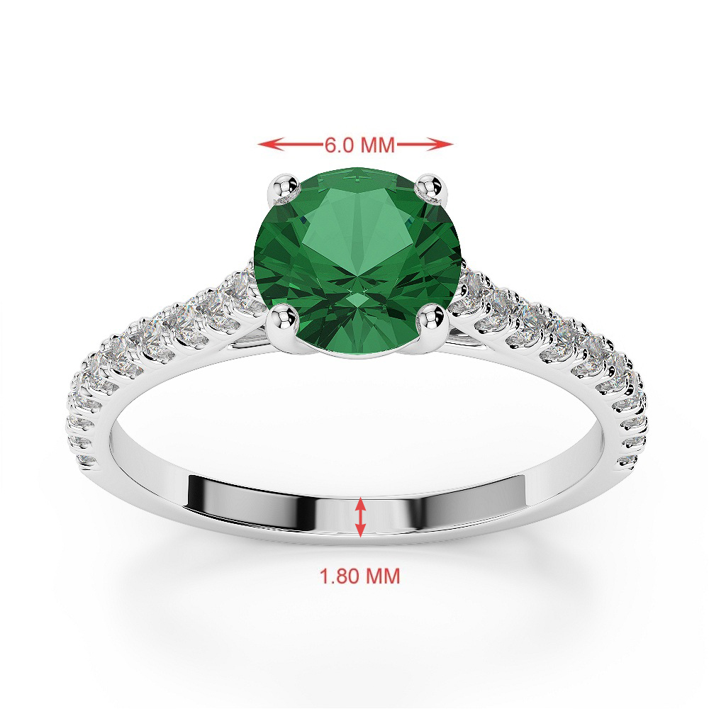 Gold / Platinum Round Cut Emerald and Diamond Engagement Ring AGDR-1213