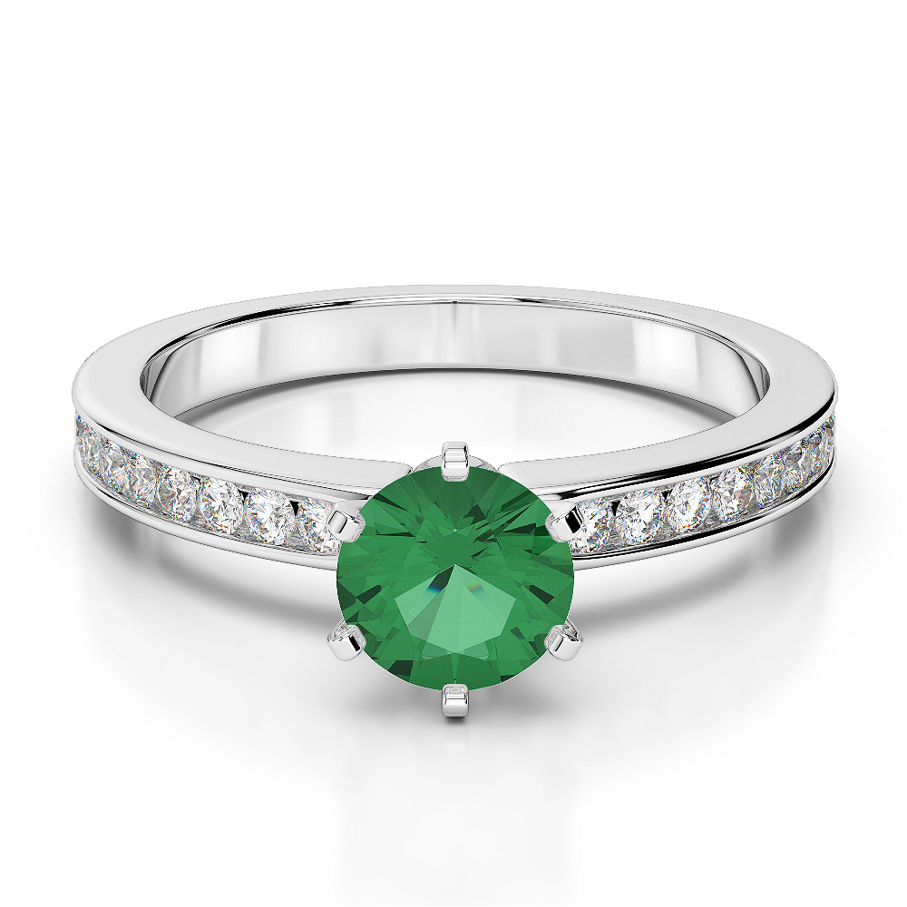 Gold / Platinum Round Cut Emerald and Diamond Engagement Ring AGDR-1214