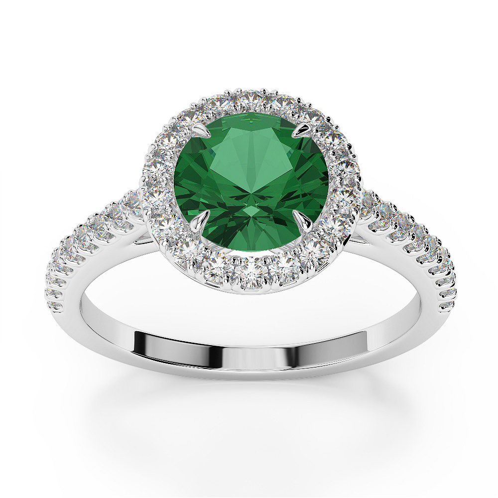 Gold / Platinum Round Cut Emerald and Diamond Engagement Ring AGDR-1215