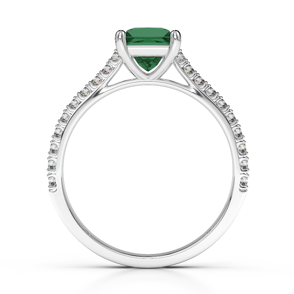 Gold / Platinum Round and Princess Cut Emerald and Diamond Engagement Ring AGDR-1217