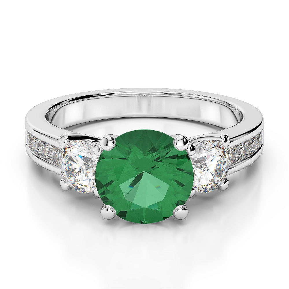 Gold / Platinum Round Cut Emerald and Diamond Engagement Ring AGDR-1218