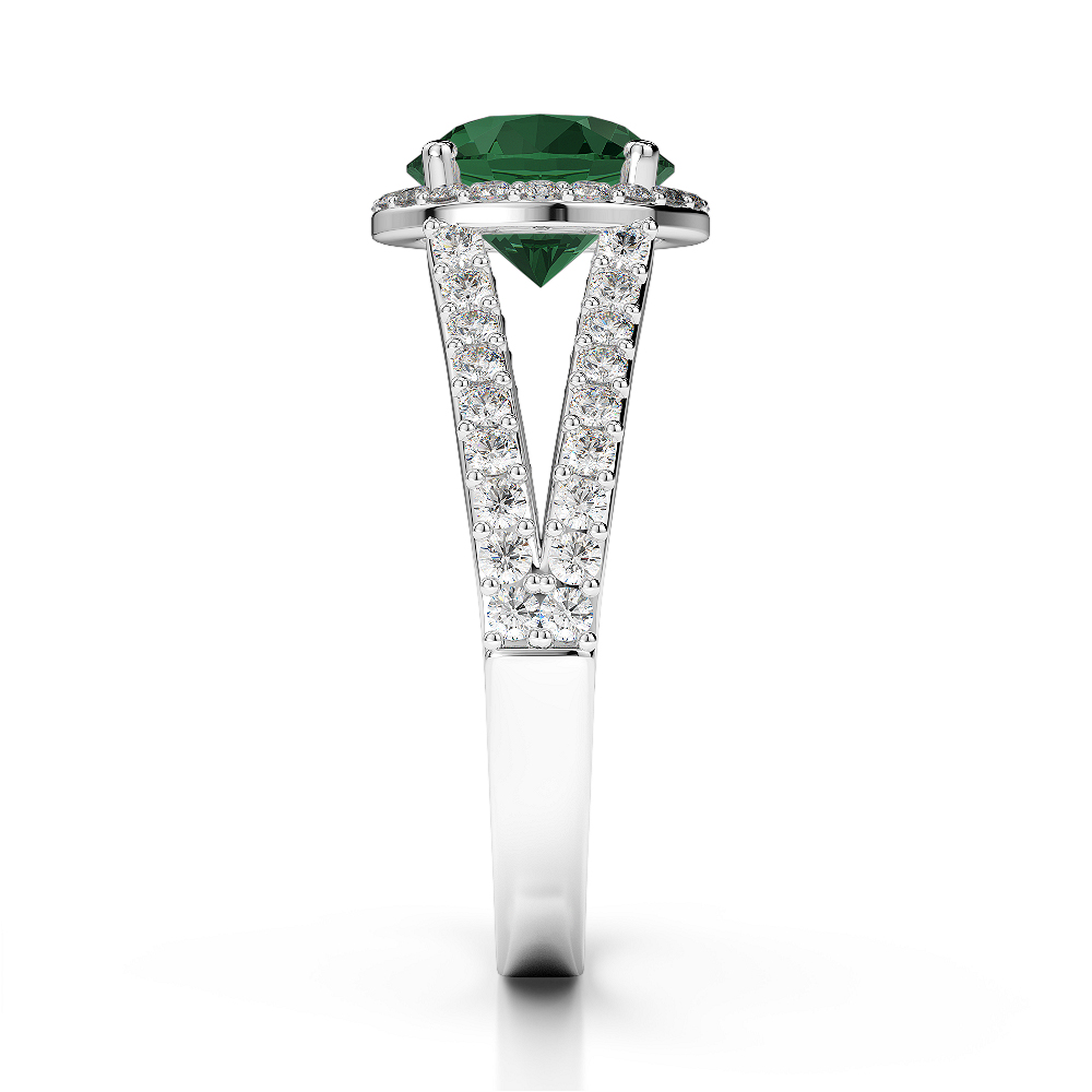 Gold / Platinum Round Cut Emerald and Diamond Engagement Ring AGDR-1220
