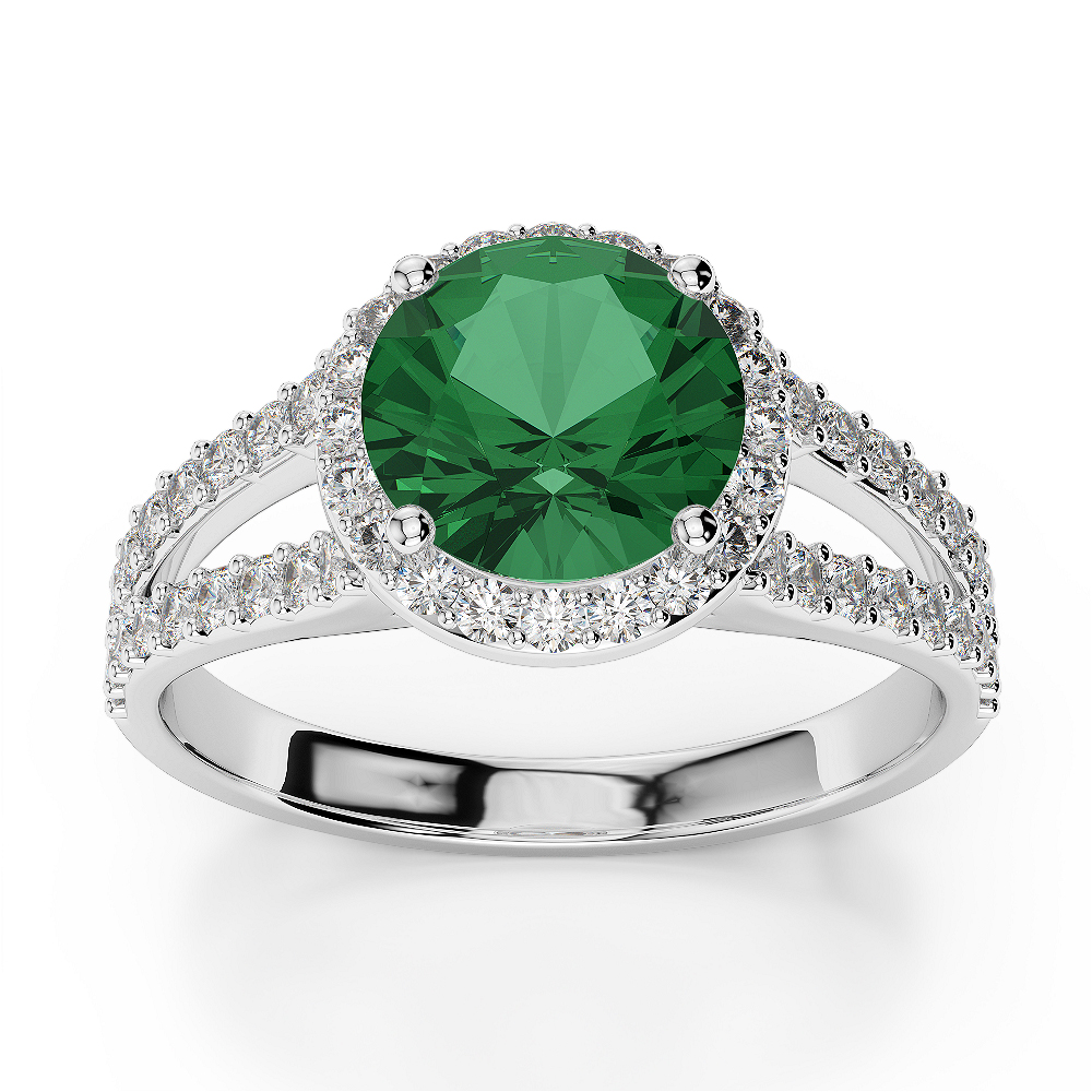 Gold / Platinum Round Cut Emerald and Diamond Engagement Ring AGDR-1220