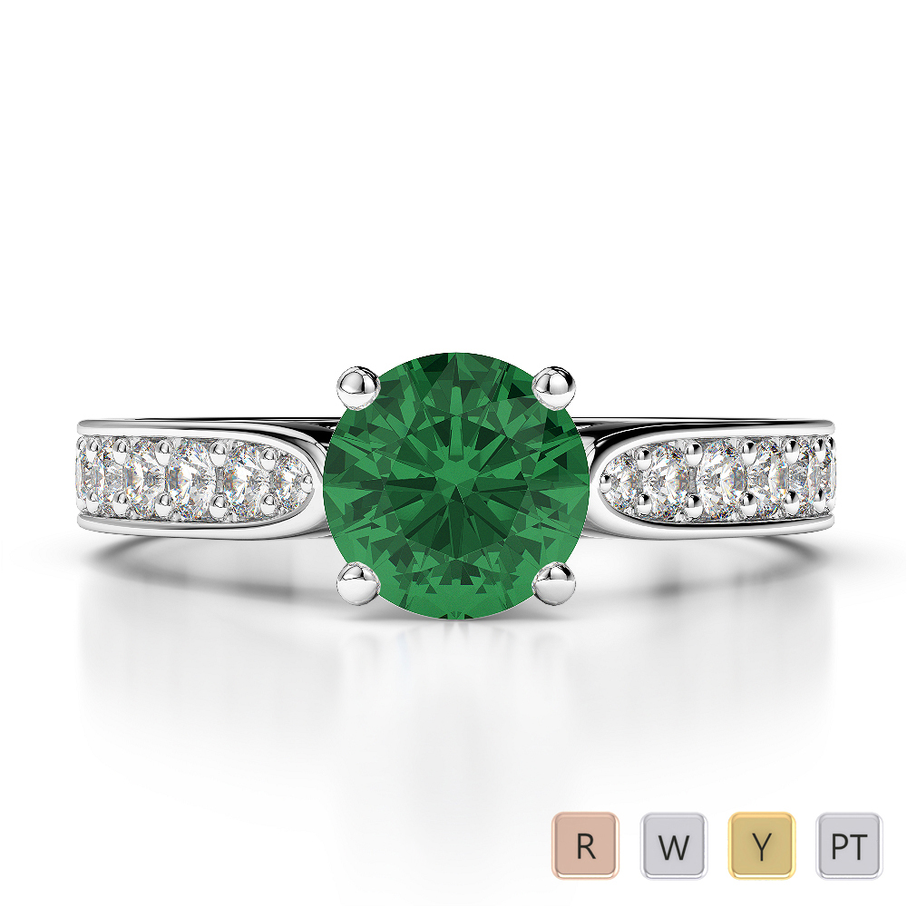 Gold / Platinum Round Cut Emerald and Diamond Engagement Ring AGDR-1221