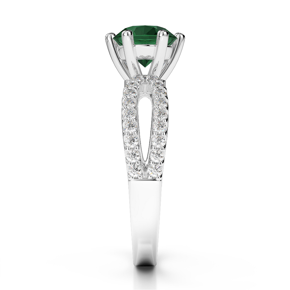 Gold / Platinum Round Cut Emerald and Diamond Engagement Ring AGDR-1223