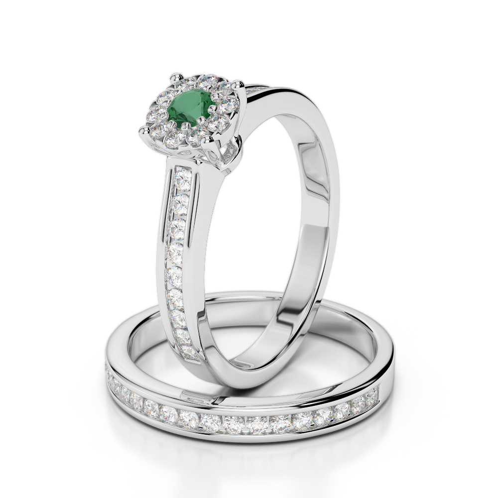 Gold / Platinum Round cut Emerald and Diamond Bridal Set Ring AGDR-1339