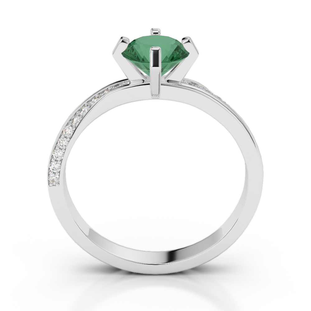 Gold / Platinum Round Cut Emerald and Diamond Engagement Ring AGDR-2002