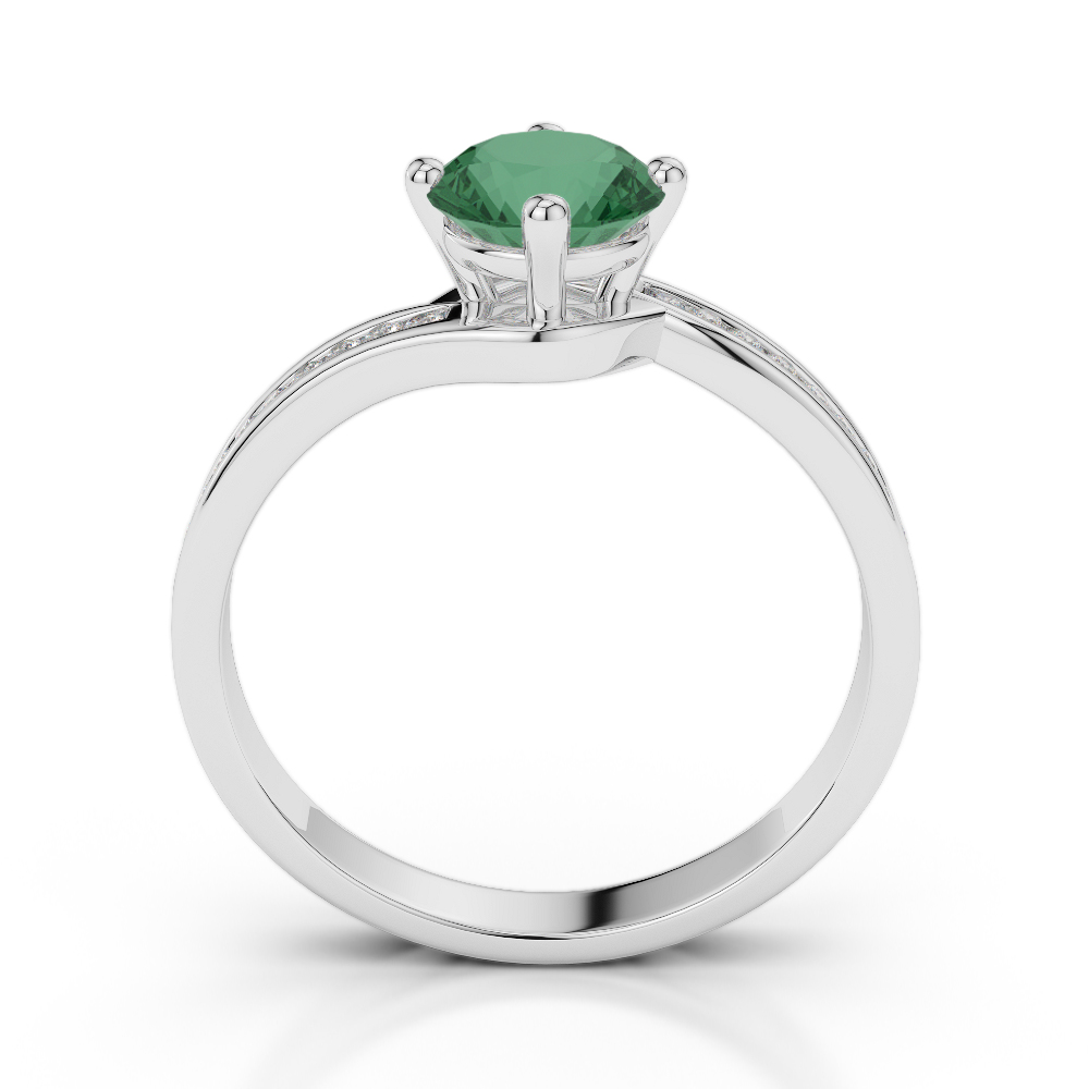 Gold / Platinum Round Cut Emerald and Diamond Engagement Ring AGDR-2006