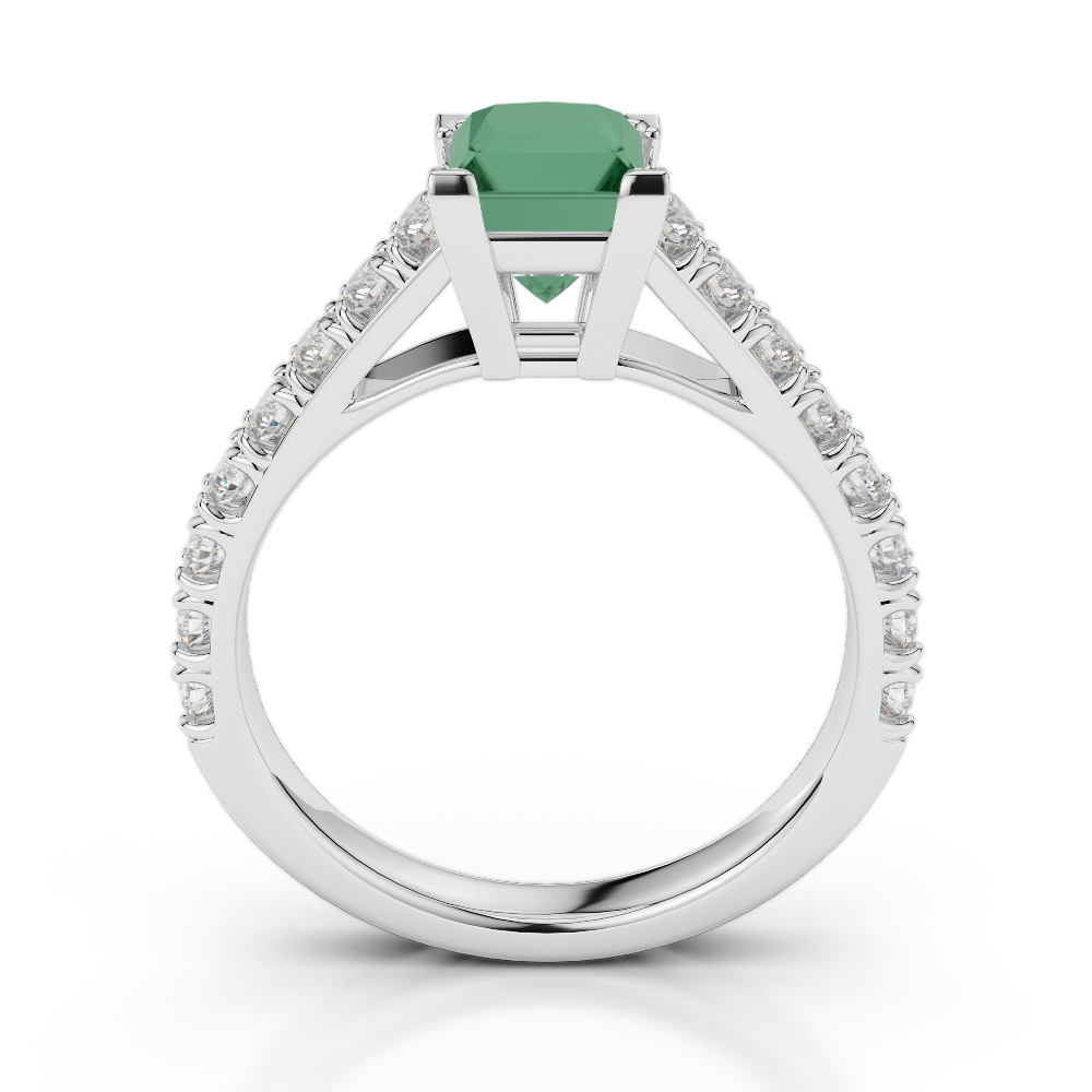 Gold / Platinum Round and Princess Cut Emerald and Diamond Engagement Ring AGDR-2008