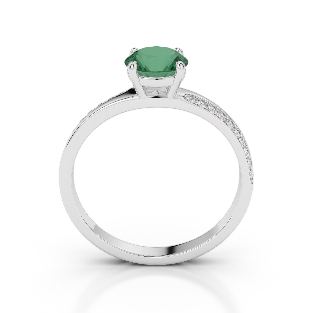 Gold / Platinum Round Cut Emerald and Diamond Engagement Ring AGDR-2016