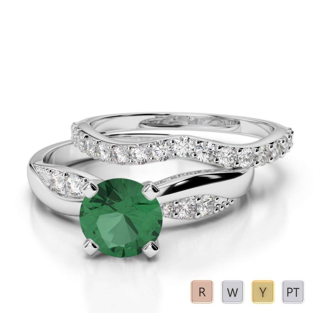 Gold / Platinum Round cut Emerald and Diamond Bridal Set Ring AGDR-2023