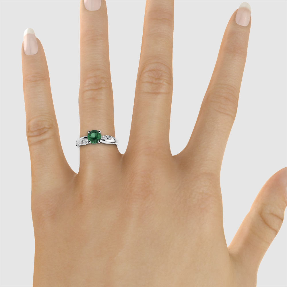 Gold / Platinum Round Cut Emerald and Diamond Engagement Ring AGDR-2024