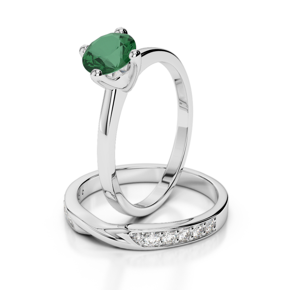 Gold / Platinum Round cut Emerald and Diamond Bridal Set Ring AGDR-2027