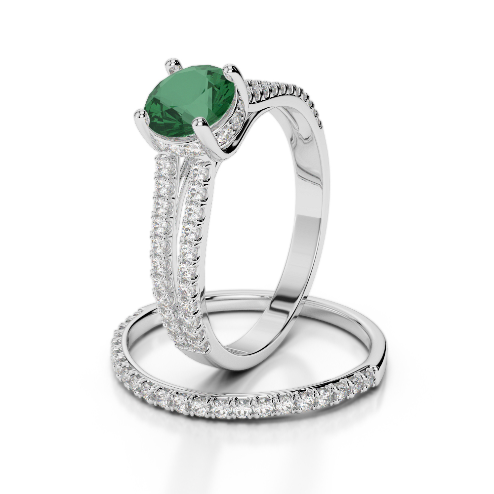 Gold / Platinum Round cut Emerald and Diamond Bridal Set Ring AGDR-2035