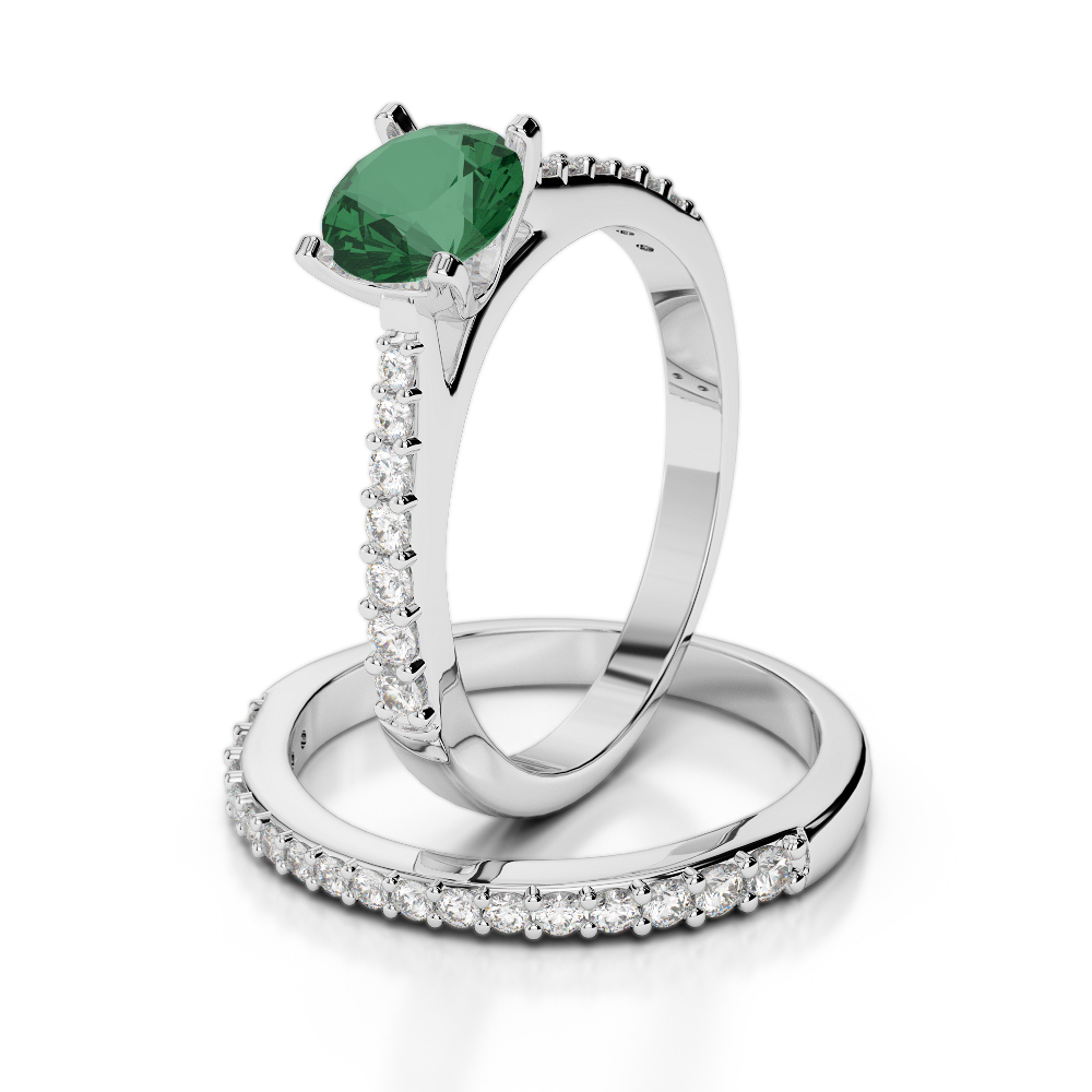 Gold / Platinum Round cut Emerald and Diamond Bridal Set Ring AGDR-2039