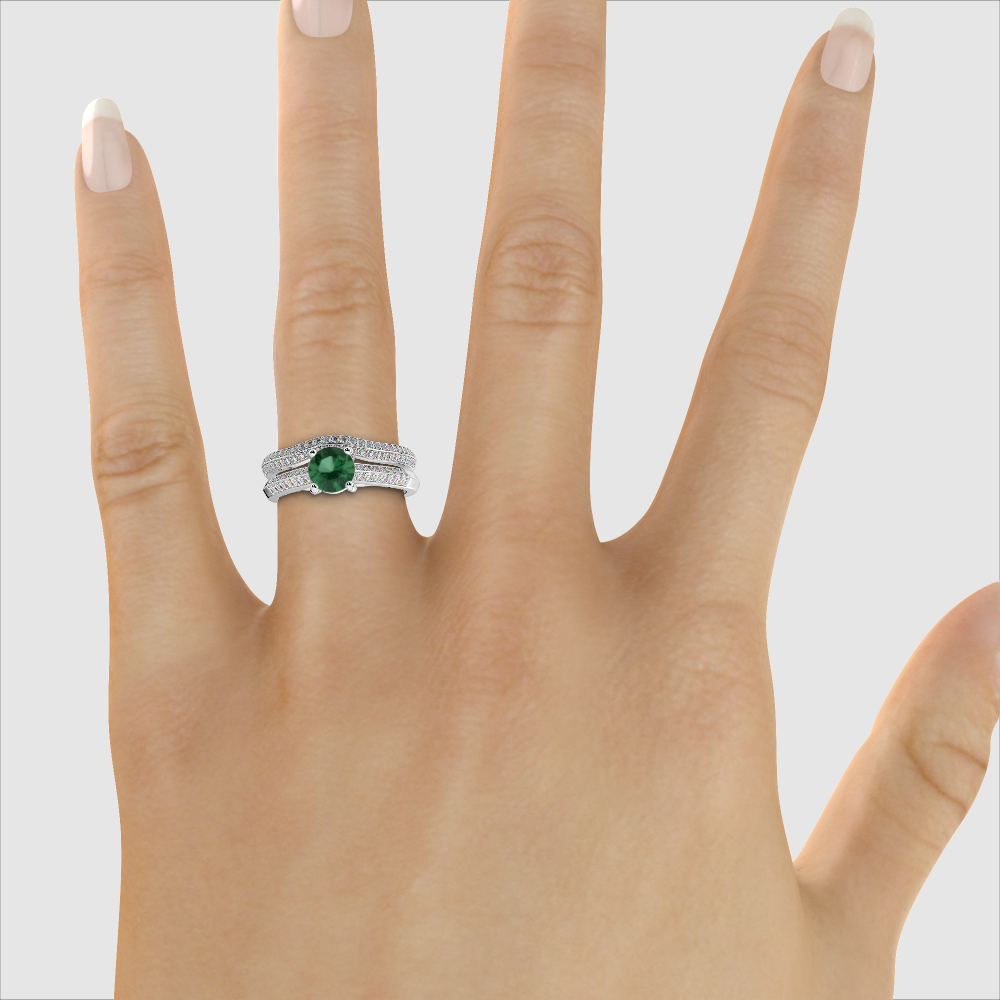 Gold / Platinum Round cut Emerald and Diamond Bridal Set Ring AGDR-2043