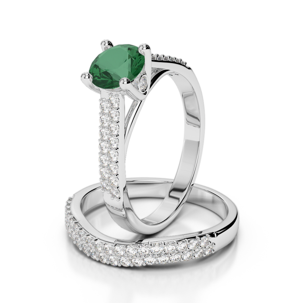 Gold / Platinum Round cut Emerald and Diamond Bridal Set Ring AGDR-2045