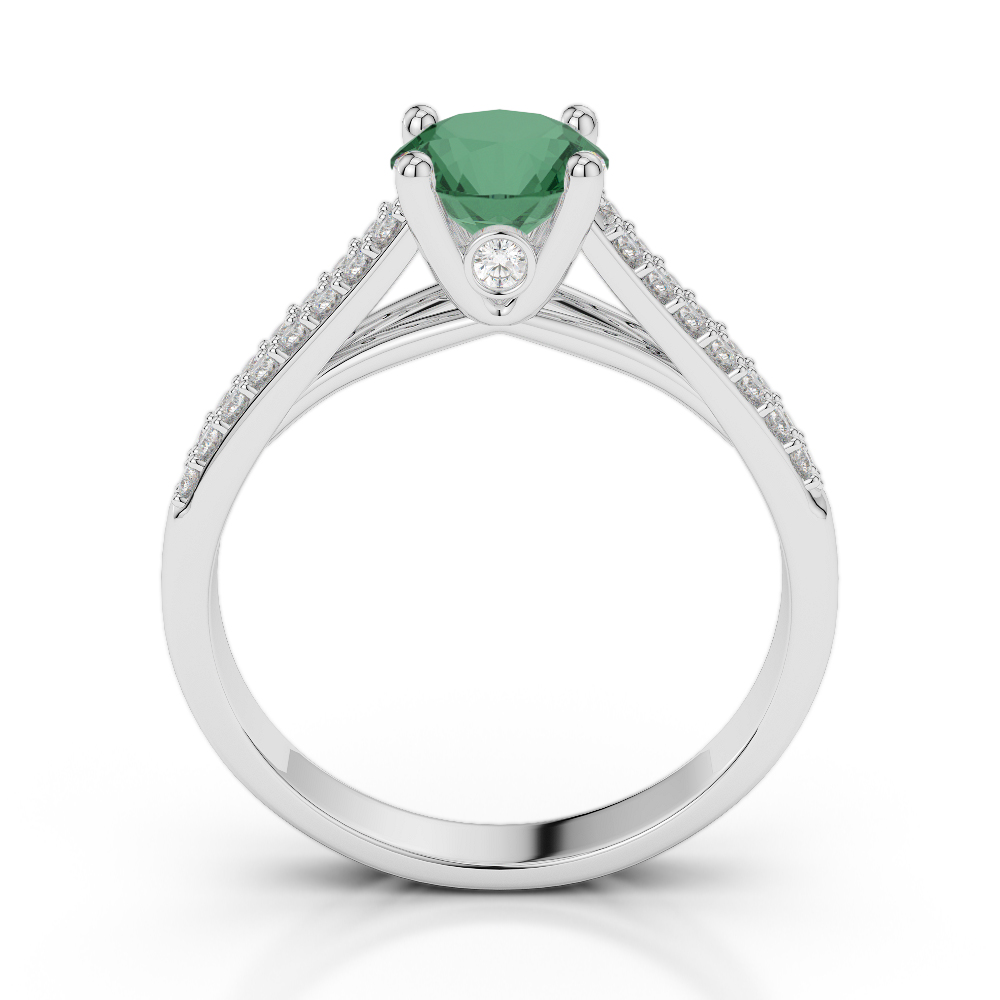 Gold / Platinum Round Cut Emerald and Diamond Engagement Ring AGDR-2046