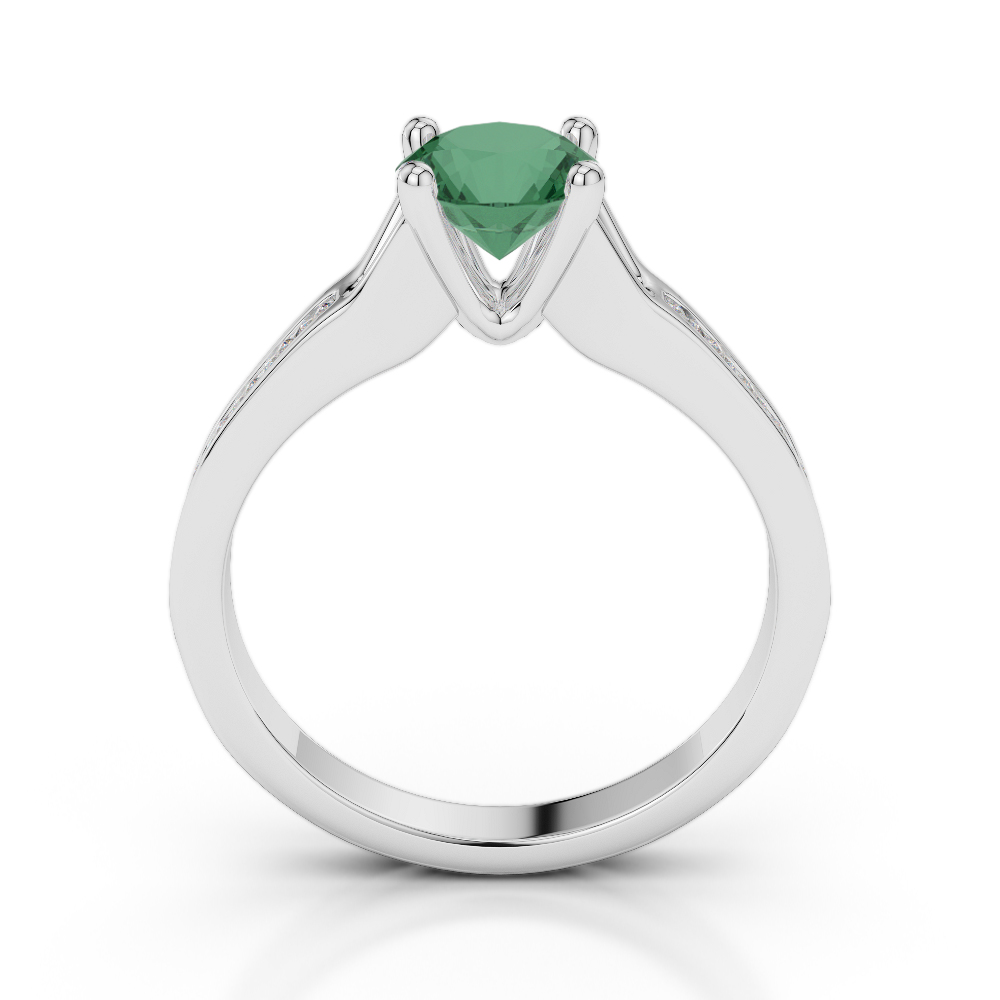 Gold / Platinum Round Cut Emerald and Diamond Engagement Ring AGDR-2048