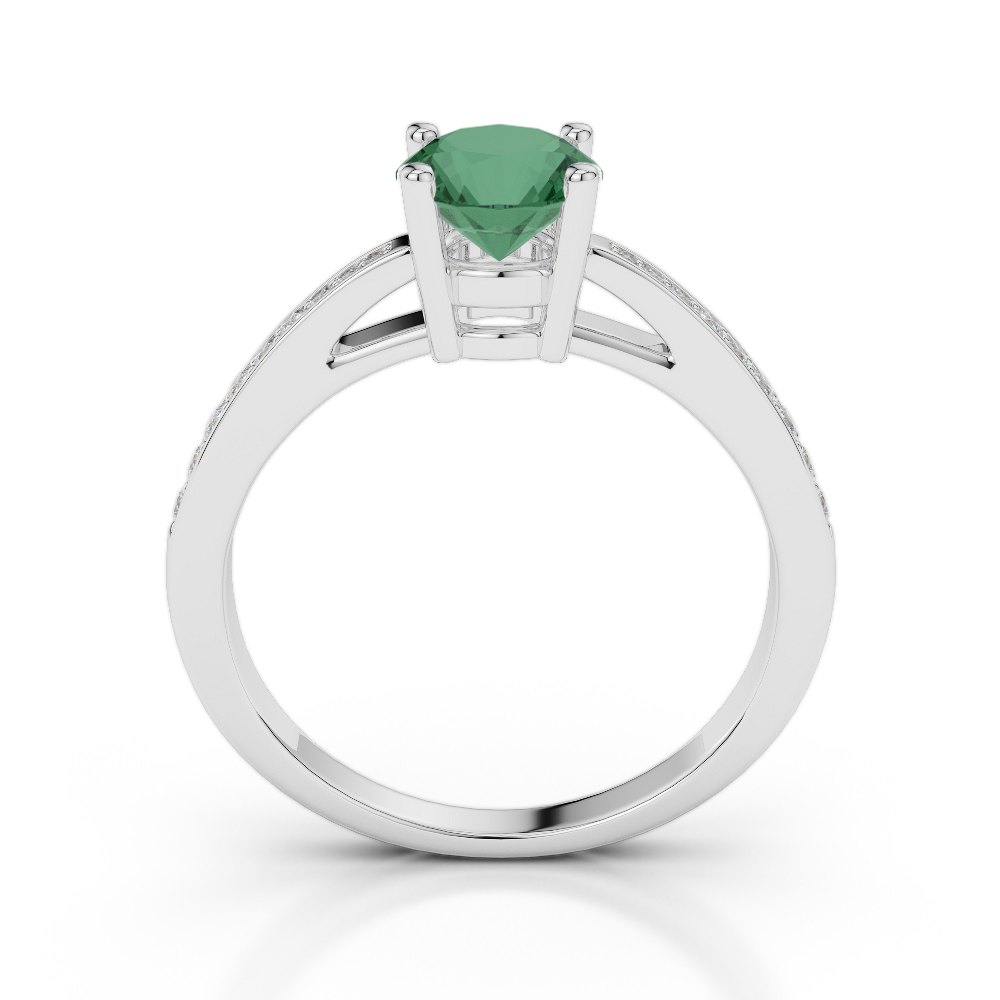 Gold / Platinum Round Cut Emerald and Diamond Engagement Ring AGDR-2052