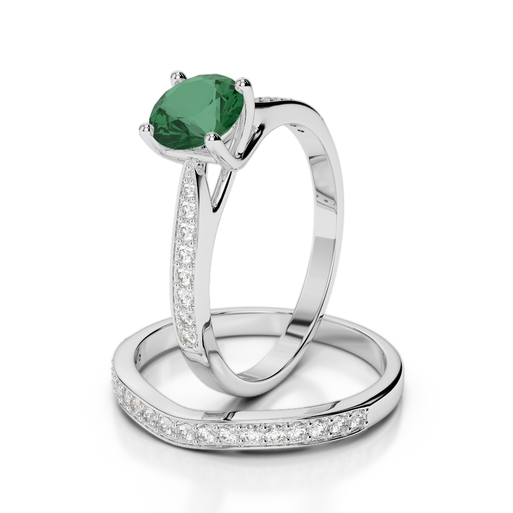 Gold / Platinum Round cut Emerald and Diamond Bridal Set Ring AGDR-2053
