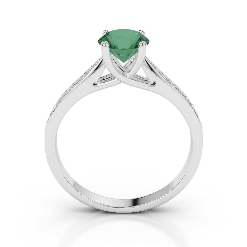 Gold / Platinum Round Cut Emerald and Diamond Engagement Ring AGDR-2054