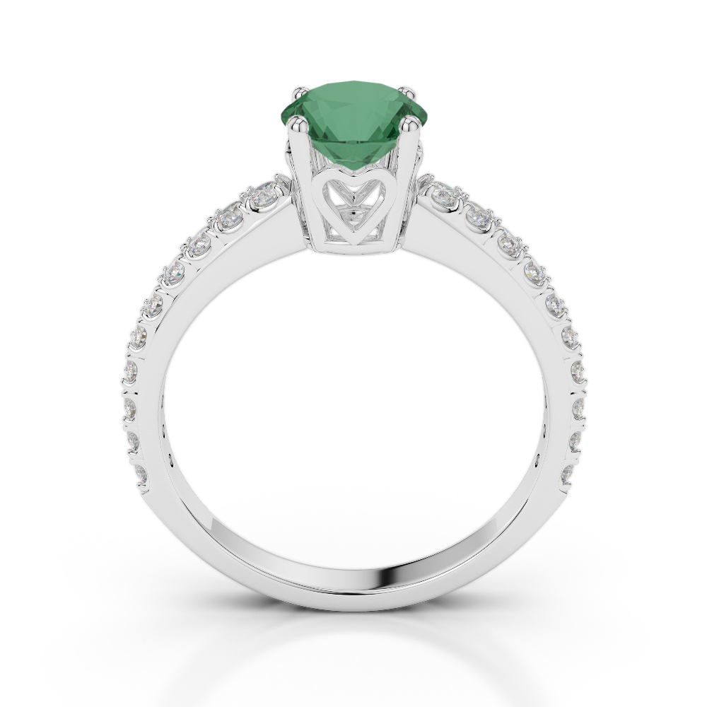 Gold / Platinum Round Cut Emerald and Diamond Engagement Ring AGDR-2056